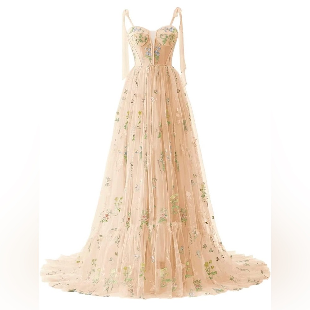 Champagne Floral Prom dress